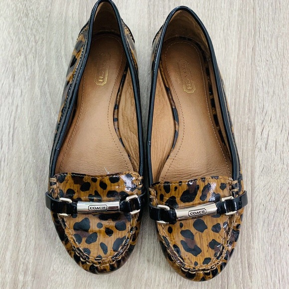 Coach Berdina Leopard Patent Leather Loafers Moccasins - Picture 1 of 4